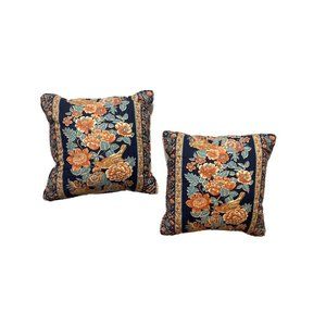 2 Vintage Handmade Throw Pillows Birds Chintz Pink Blue Toile Pattern Rare Pair